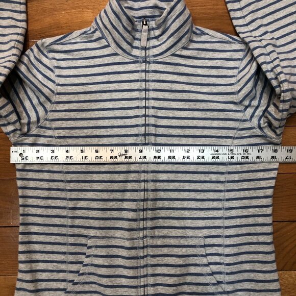 L.L. Bean Womens High Collar Full-Zip Gray & Blue Striped Jacket Size XS - Picture 3 of 7